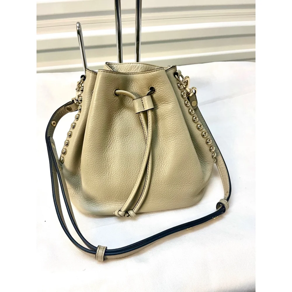 Rebecca Minkoff Studded Leather Bucket Bag green with Gold Tone Hardware